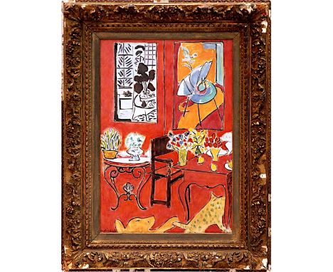 After HENRI MATISSE 'Red Interior', quadrichrome, 65cm x 45cm, in vintage French glazed frame. 