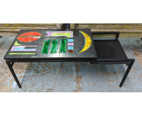 CALVI TILED TOP LOW TABLE, vintage 20th century, 110cm x 48cm x 45cm. 