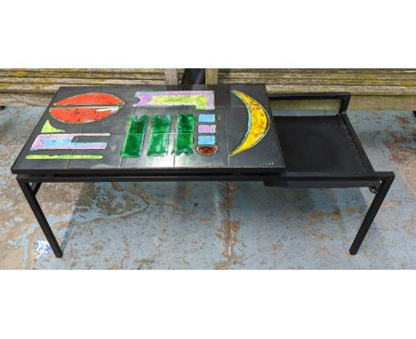 CALVI TILED TOP LOW TABLE, vintage 20th century, 110cm x 48cm x 45cm. 