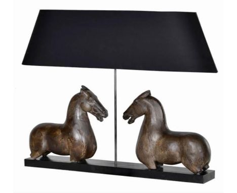 TANG STYLE HORSES TABLE LAMP, 72cm x 95cm x 20cm, with shade. 