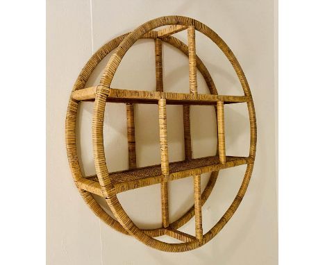 WALL SHELF, 1970's Italian style rattan, 80cm x 80cm x 19cm. 