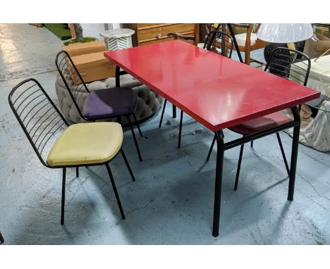 DINING SET, including four chairs, 85cm H and dining table, 150cm x 70cm x 75cm, vintage 20th century. (5) 