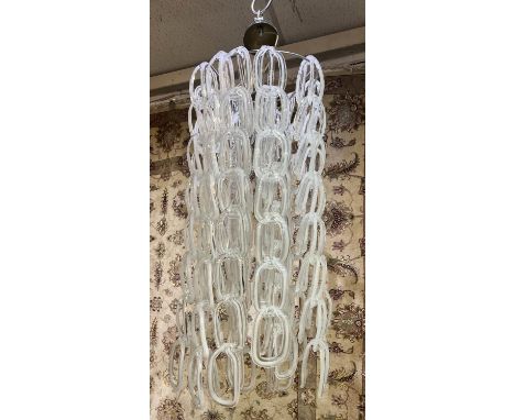 MURANO CHANDELIER, attributed to Angelo Mangiarotti, circa 1970's, chrome framed with glass chain link drops, approx. 130cm x