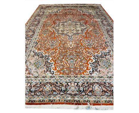 FINE PURE SILK TEHRAN DESIGN CARPET, 285cm x 187cm 