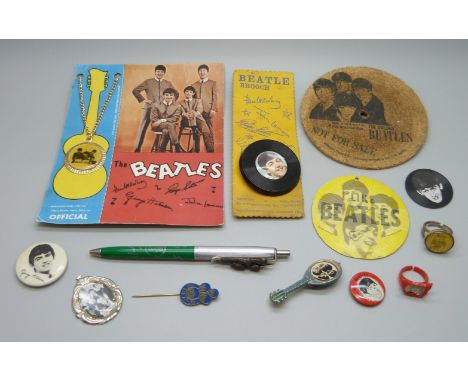 The Beatles, a collection of badges, etc.