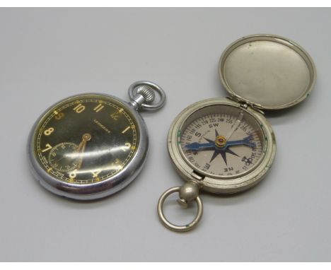 A Leonidas WWII military pocket watch, GSTP J.134 and a Wittnauer compass, marked US and with scratched name