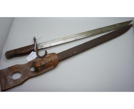 A WWII Japanese Arisaka bayonet, type 30, with scabbard and frog