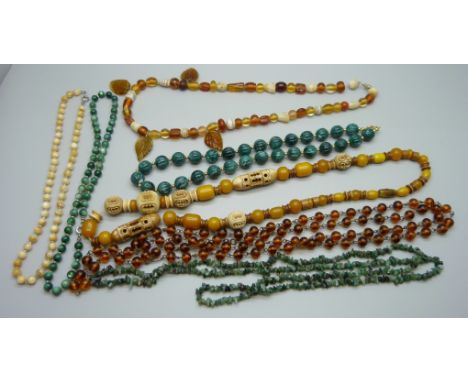 Vintage necklaces including glass and hardstone 
