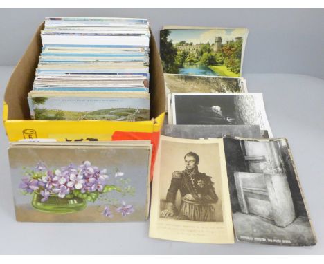 Postcards; a box of postcards, vintage to modern