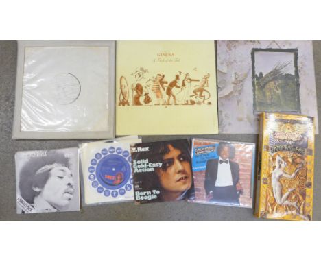 LP records and 7" singles; a Michael Jackson and a Jimi Hendrix limited edition singles packs, Led Zeppelin and Genesis LPs a