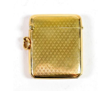 ~ A 9ct Gold Vesta Case, Elkington &amp; Co, Birmingham 1923, with engine turned decoration, 4.5cm long, 20gr