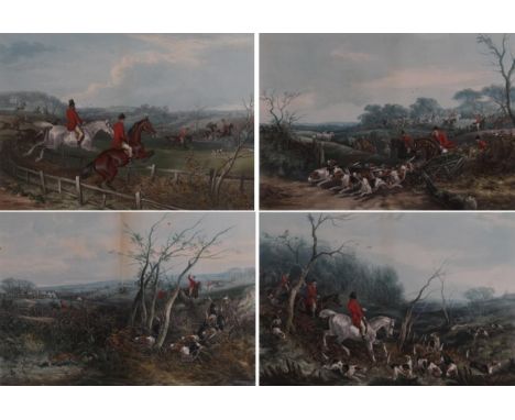After William Shayer (1787-1879)  A set of four hunting prints; ''Gone Away'', ''Dead Beat'', ''Full Cry'' &amp; ''Drawing Co