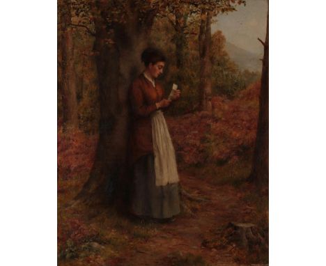 R T Minshull (19th century) ''The Letter'' Signed, oil on canvas, 50cm by 40cm