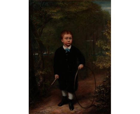 English school (late 19th century)  Portrait of a young boy with stick and hoop Oil on canvas, 38cm by 28cm  
