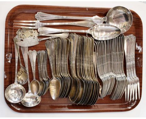 A Service of French Silver Fer de Lance Pattern Flatware, Emile Puiforcat, Paris, 1st Standard, comprising: 12 table spoons; 