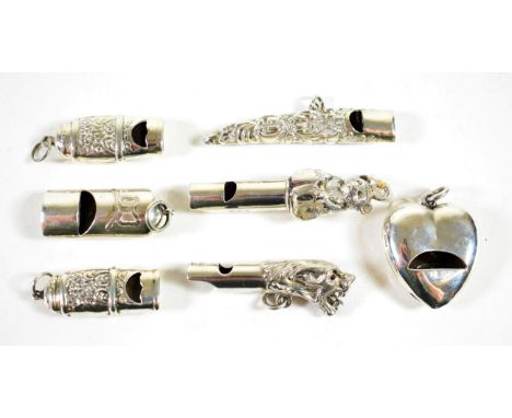 ~ An Edwardian Heart-Shaped Silver Whistle, Sampson Mordan &amp; Co, Chester 1908; Another, by Sampson Mordan &amp; Co, Londo