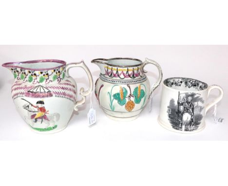 A Staffordshire Pottery Wellington Commemorative Mug, mid 19th century, printed in black with a portrait inscribed WELLINGTON