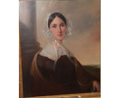 British School (19th century) Portrait of a seated lady in a head scarf Oil on canvas, 71cm by 59cm