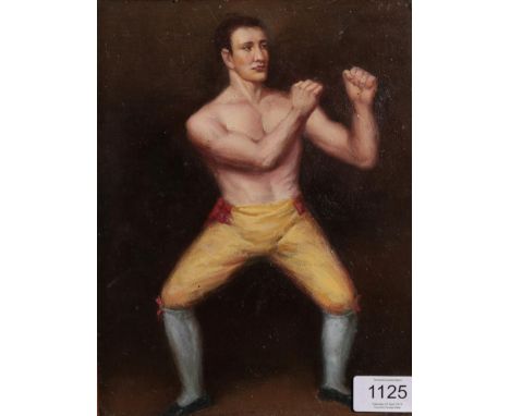 British School (19th century) Naive portrait of a boxer in the Lonsdale colours  Oil on panel, 24.5cm by 19.5cm 