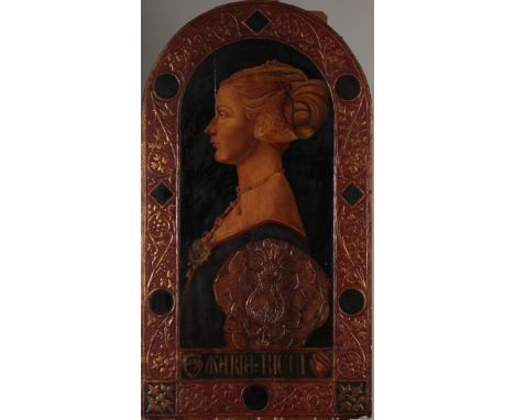 Manner of Antonio dell Pollaiolo (1429-1498) Portrait of Lady (Maria Ricci?) Oil on panel, 87.5cm by 48.5cm 