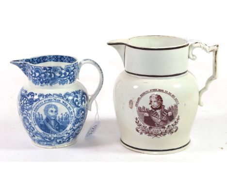 A Pearlware Nelson Commemorative Jug, 1st half 19th century, printed in brown with a bust portrait inscribed ENGLAND EXPECTS 