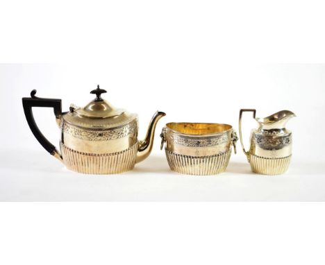 {} A Victorian Silver Three Piece Bachelor's Tea Service, maker's mark CF possibly for Charles Favell, Sheffield 1881/82, of 