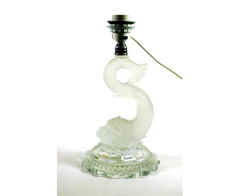 {} A Baccarat Opaque and Clear Glass Table Lamp, 20th century, the base in the form of a stylised dolphin with a circular gad