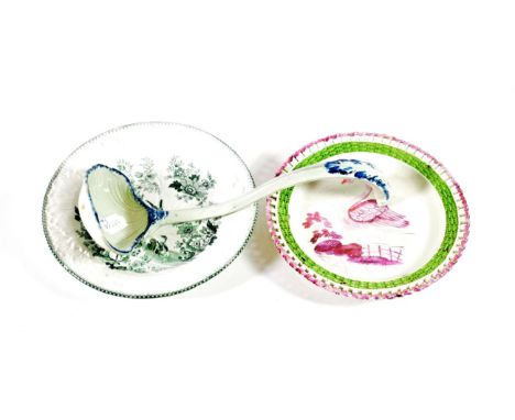 A Dillwyn &amp; Co Swansea Pottery Plate, circa 1820, painted in pink lustre with a swan within a moulded and pierced border 