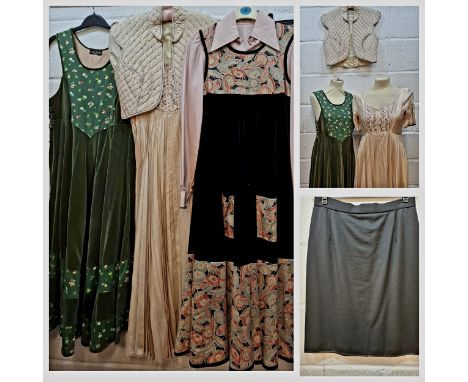 Anna Belinda- Circa 1970's, 3 outfits and a black knee length skirt to include 2 pinafore dresses, approx 32" chest, one havi