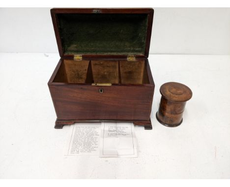 A George III inlaid mahogany tea caddy with an unusual secret drawer, and a 19th century two-part spice box Location: 2.3If t