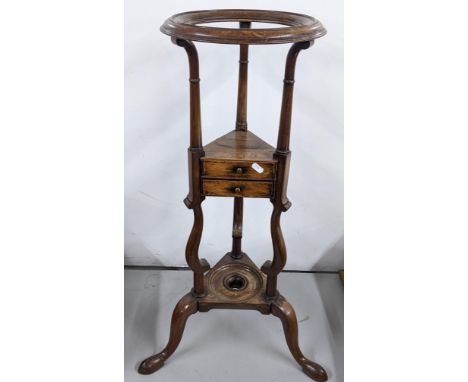 A George III mahogany wig stand having two drawers and on a tripod base 80 H x 46.5 WLocation:If there is no condition report