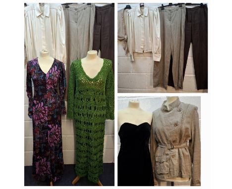 A quantity of 1970's and later ladies clothing to include a Frank Usher black evening dress approx 36" chest, a green hand-kn