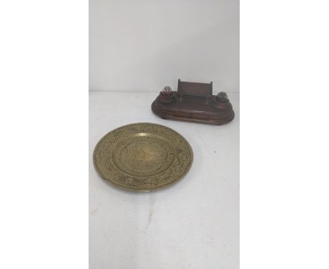 A 19th century desk top ink stand made form part of the wreckage of the SS Ellan Vannin (I.O.M Steamer) 'Sunk in Mercy Bay wi