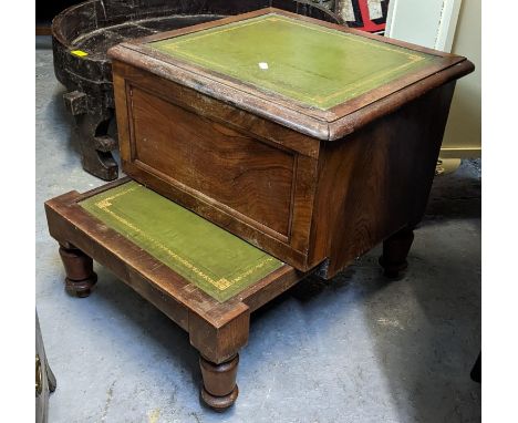 A Victorian walnut bed step having a hinged top, pull out step an inset with green leather, 45cm h x 48cm wLocation: GMIf the