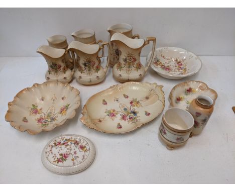 A collection of Crown Devon ceramics to include three Wye pattern jugs, three Fieldings pattern jugs and othersLocation: G5If