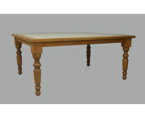 Ilse Crawford, an oak desk for Studio Crawford, inset leather top, raised on turned legs, 78cm high, 180cm wide, 140cm deeple