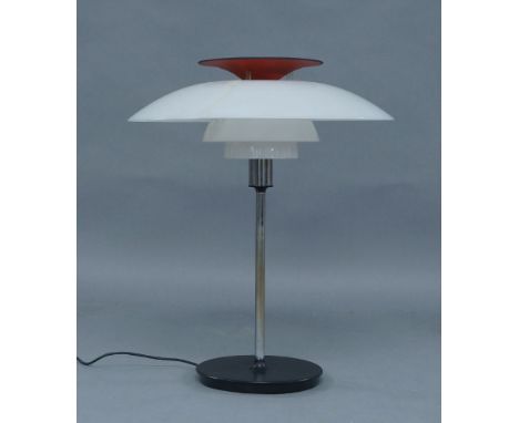 Louis Poulsen 'PH80' table lamp, circa 1980, with graduated domed plastic shades on chromed cylindrical stem and circular bas