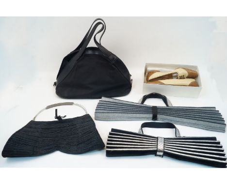 Issey Miyake Vintage Black & Silver Felt Accordion Pleated Bag