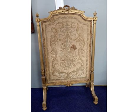 A LOUIS XIV STYLE GILTWOOD FRAMED FIRESCREEN 65cm wide