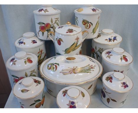 A COLLECTION OF ROYAL WORCESTER 'EVESHAM' CANISTERS with covers, and other pieces (some wear to gilt)
