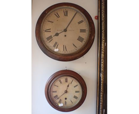 A MAHOGANY CASED DIAL CLOCK OF SMALL PROPORTIONS 26cm diam. overall, W &amp; H SCH movement, and another larger railway dial 