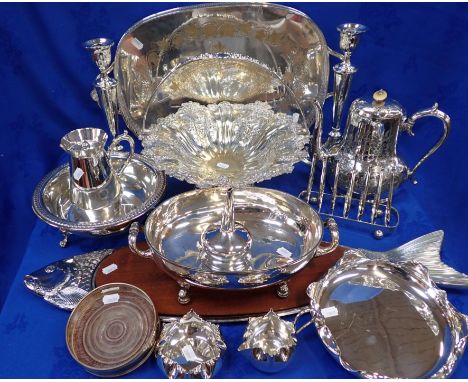 A WINE FUNNEL, A COLLECTION OF SILVER-PLATED WARE and a WMF fish serving plate