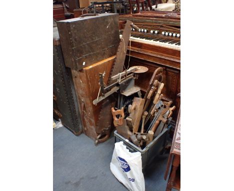 A HOBBIES FRET SAW (worn) with collection of tools and tool boxes 