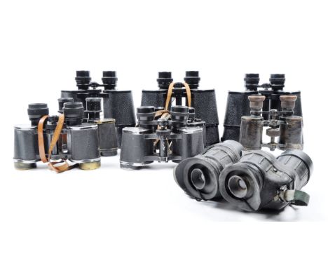 A collection of 9 x assorted vintage binoculars.&nbsp; Models are: Hensoldt Wetzlar Telgon, Hensoldt Wetzlar Diarex 8 x 30, T