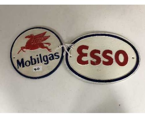 Two cast metal advertising signs - Esso and Mobil