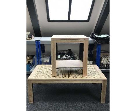 A pine effect coffee table and matching lamp table 