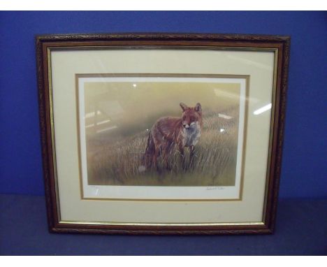 Framed and mounted signed limited edition NO 95-300 Robert E Fuller print of a fox 48x47cm including frame 