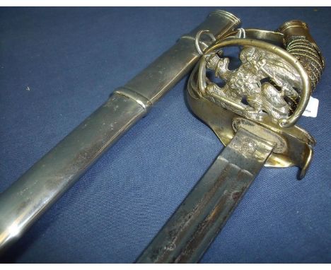 Prussian model 1889 Infantry Officers sword by Weyersberg, Kirschbaum &amp; Cie of Solingen, with brass hilts and folding gua