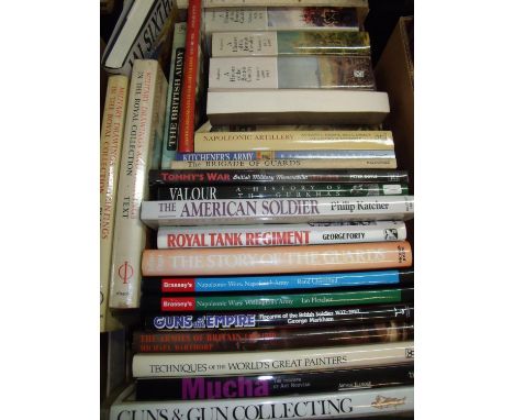 Box containing a large quantity of mostly hardback military related books including Guns and Gun Collecting, Regimental Histo