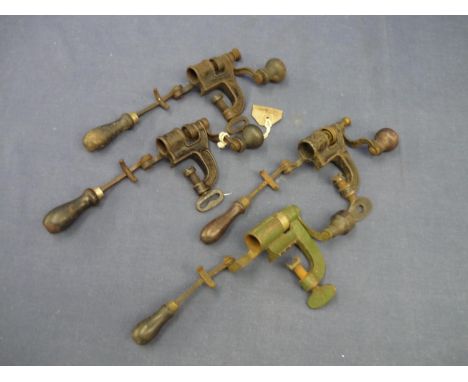 A selection of four various assorted vintage turnover tools with turned wood handles 
